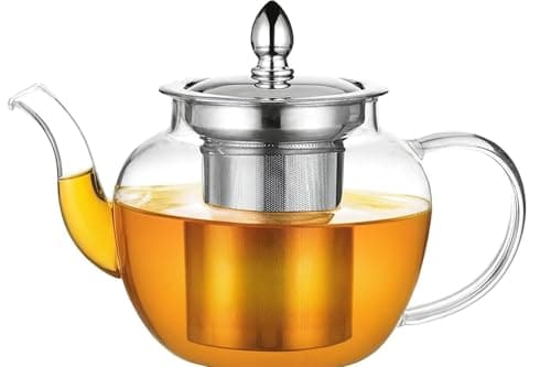 Image of PluieSoleil Glass Teapot with Infuser, Tea Pot Strainer for Loose Tea Leaf, Large Teapot Set, Removable Mesh Filter