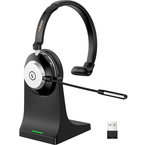 Image of Wantek Bluetooth Headset, Wireless Headset with Microphone for PC, V5.2 Computer Headset with Noise Cancelling Mic, USB Dongle, Charging Base & Mute Button for Work, Cell Phones, Computer