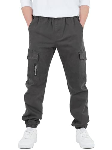 Image of CAMLAKEE Boys Trousers Cargo Pants Kids School Jogging Bottoms Casual Streewear with Elastic Cuffs Grey UK:8-9 Years (manufacturers's Size: 140)