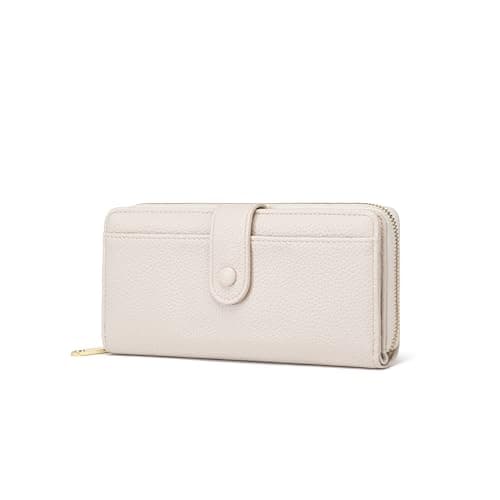 Image of CHAOFANXI Women Wallets, Large Capacity Double Zip Long Purses for Ladies, PU Leather Ladies Credit Card Holder Wallet with RFID Blocking, L/White