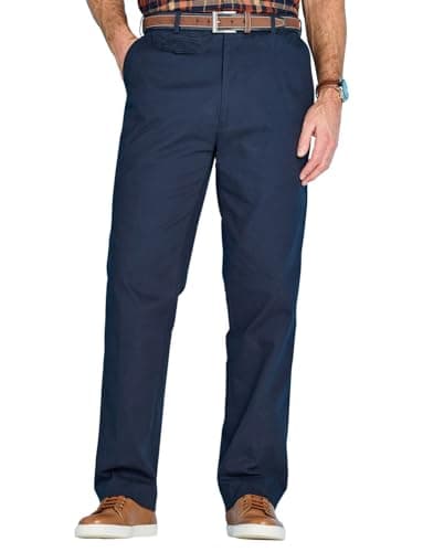 Image of Pegasus Men's Cotton Chino Trousers with Stretch Waistband Versatile, Comfortable & Stylish Smart Casual Pants Navy 36W / 27L