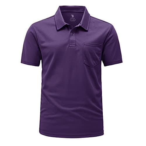 Image of Rdruko Polo Shirt Men Short Sleeve with Pocket Smart Breathable Golf T Shirts Quick Dry Casual Work Tops Purple L
