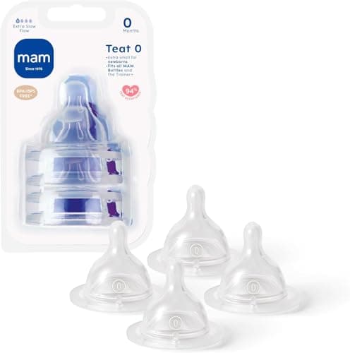Image of MAM Teats Size 0 | 4 Pack | Extra-Slow Flow | Fits All MAM Bottles | Made from SkinSoft Silicone | Baby Accessories for Newborn