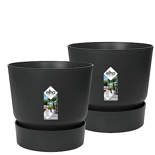 Image of elho Greenville Round Flower Pot - Large Plant Pots Outdoor & Indoor - Set of 2 - Ø 30 cm - Black/Living Black