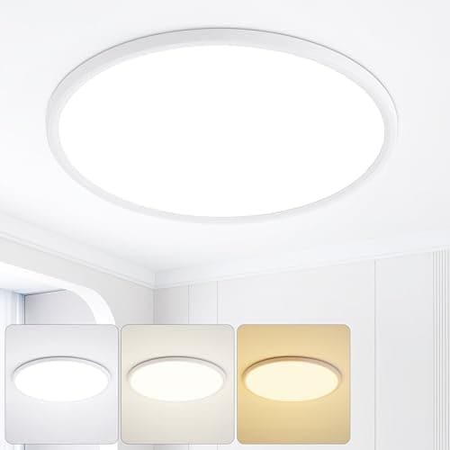 Image of KIWIVIC 24W Bathroom Light, LED Ceiling Light 3000K/4000K/6500K, Flush Round Lights Ceiling for Kitchen Bathroom Hallway Closet, White, Ø30cm