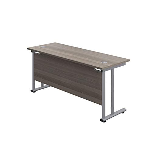 Image of Office Hippo Heavy Duty Rectangular Cantilever Office Desk, Home Office Desk, Office Table, Integrated Cable Ports, PC Desk For Office or Home, 5 Yr Wty - Silver Frame/Grey Oak Top, 120cm x 60cm