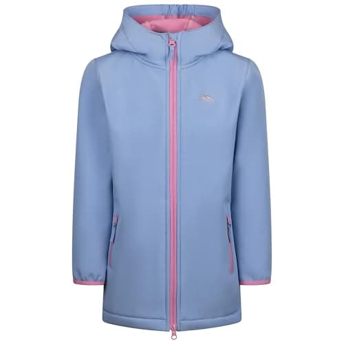 Image of Trespass Girls Softshell Jacket Brennagh - Longer Length Coat with 2 Zip Pockets, Girls Fleece Lined Jacket with Hood, Kids Autumn Winter Coat with Full Zip