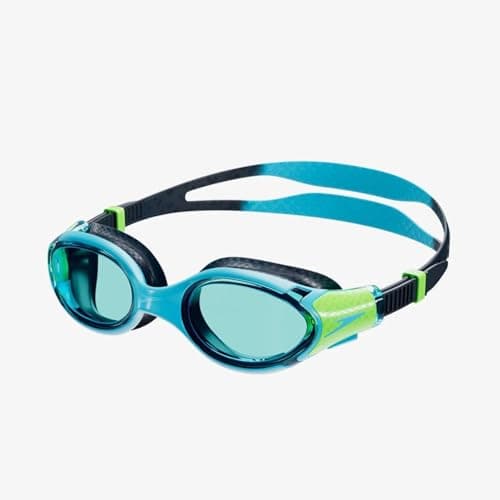 Image of Speedo Unisex Kids Biofuse 2.0 SwiMing Goggles | Patented Easy Adjustment | Anti-fog | Anti-leak | Enhanced Fit | Improved Comfort, Hypersonic Blue/Lumo Green, One Size