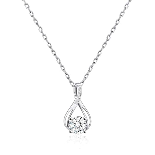 Image of Philip Jones Silver Plated Solitaire Teardrop Necklace Created with Zircondia® Crystals
