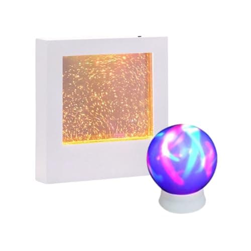 Image of Playlearn 22cm Sensory Light Glitter Filled Square Light Colour Changing Rechargeable LED - 7cm Light Up Mood Sphere LED Night Light Lamp USB Adaptor for Office,Living Room & Bedroom Sensory Lights