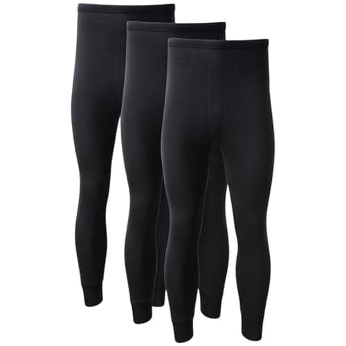 Image of Crazy Fashion Men’s Thermal Underwear Pants (3-Pc) – Fleece-Lined, Base Layer Bottoms for Cold Weather, Soft & Stretchy Long Johns Warm Winter Thermalwear (3 Pack - Black,Size XL)