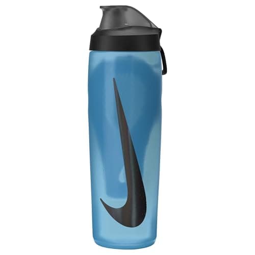 Image of Nike Refuel Bottle Locking Lid 24oz 709 ml Water Bottle Sports Bottle Training Fitness Leakproof, Baltic Blue/Black/Black Iridescent