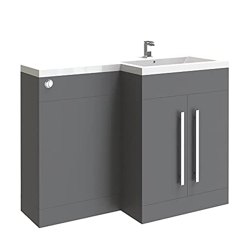 Image of NRG Gloss Grey Right Hand Combination Bathroom Storage Cabinet Vanity Unit Set Flat Pack(No Toilet and Cistern)