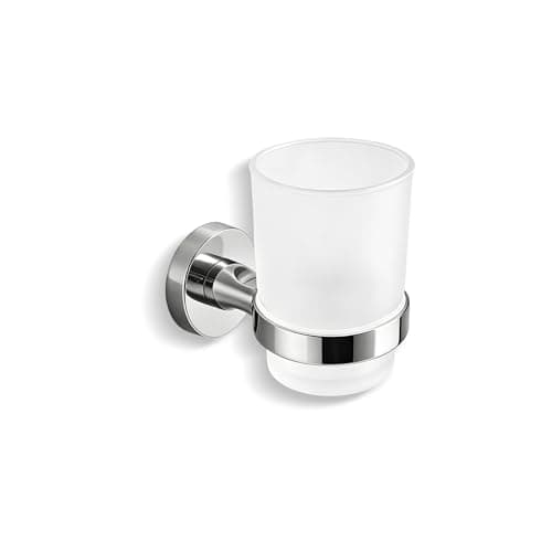Image of Toothbrush Holder, Frosted Glass Tumbler Stainless Steel 18/10 Wall Mounted