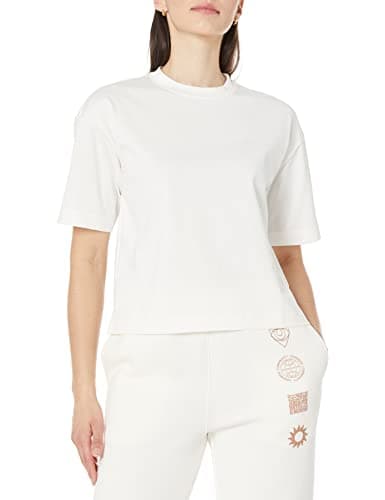 Image of Amazon Essentials Women's Organic Cotton Drop-Shoulder Relaxed Boxy Short-Sleeved T-Shirt (Available in Plus Size), Ivory, XS