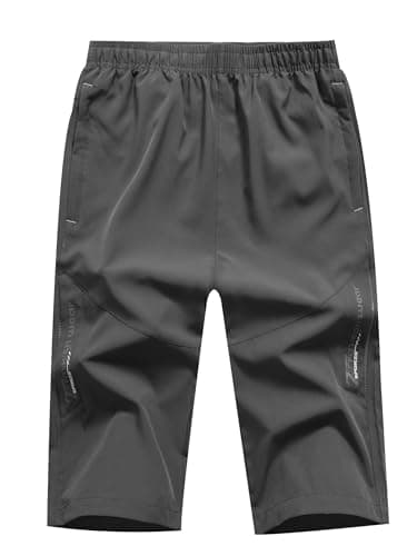 Image of CAMLAKEE Boys Shorts 3/4 Kids Summer Trousers Lightweight Children Sports Training Shorts Dark Grey UK: 5-6 Years (manufacturers's Size: 130)