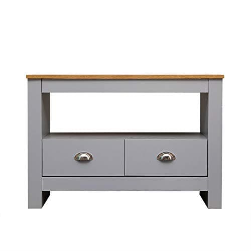 Image of CFDZ Furniture Corner 2 Drawers TV Unit with Shelf,TV Cabinet Storage Living Room Grey,Entertainment Small Sideboard for TV Modern Style- Grey+Oak,85x39x58cm/33.46x15.35x22.83inch
