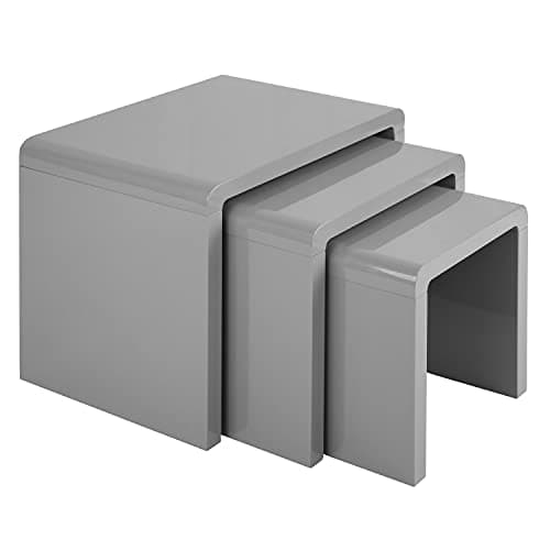 Image of Charles Jacobs Nest of 3 High Gloss Coffee Tables Set Multi-functional Nesting Side End Table for Living Room - Grey