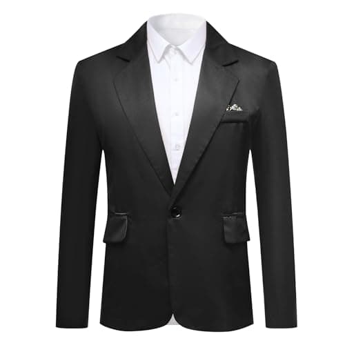 Image of YOUTHUP Men's Casual Sports Blazer Lightweight Regular Fit 1 Button Business Suit Jacket, Black, L