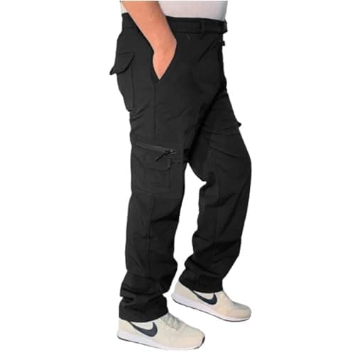 Image of WearAll Mens Thermal Fleece Lined Cargo Trousers Combat Elasticated Waist Full Length Bottoms PantsBlack XL