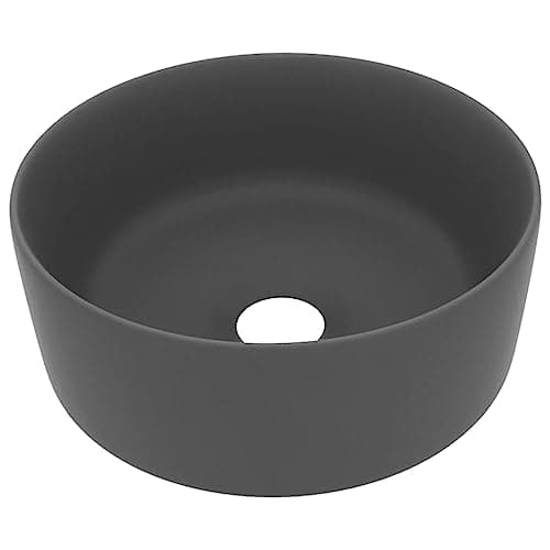 Image of vidaXL Luxury Round Wash Basin - Matt Dark Grey Ceramic Basins - Above Counter Bathroom Sink - Versatile & Easy Maintenance - Dimensions 400x400x150 mm