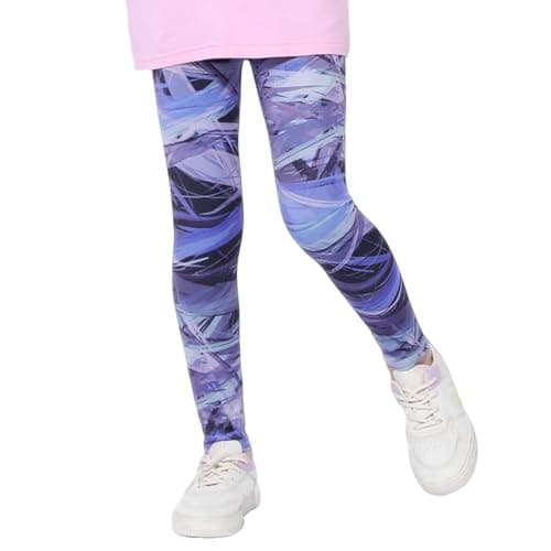 Image of FILOWA Leggings Girls Kids High Waist Legging Sports Tights Trousers Full Length Soft Stretchy Yoga Pants Colorful Prints School Dance Exercise Casual for Children 7-8 Years, Purple