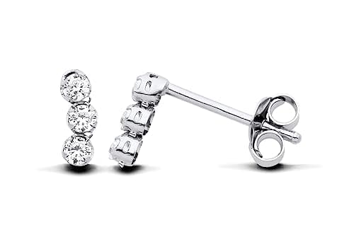 Image of 925 Sterling Silver Sparkling CZ Triple Solitaire Drop Stud Ladies Earrings