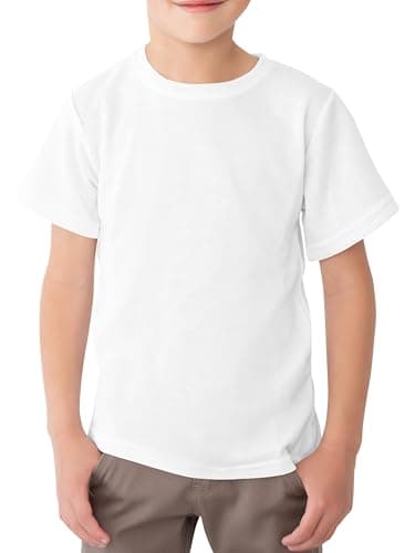 Image of Looks Divine Gift Kids T-Shirt Crew Neck Short Sleeve Boys Cotton T-Shirts Plain Tops for Childerns (UK, Age, 5 Years, 6 Years, Regular, White)