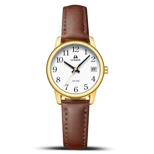 Image of LN LENQIN Ladies Watches Analog Quartz Watches for Women Waterproof Womens Watch Women's Wrist Watch with Leather Strap Brown Gold White