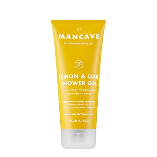 Image of ManCave Lemon and Oak Mens Shower Gel, 200 ml, Body Wash, Natural Ingredients, Vegan and Cruelty-Free, Refreshing Shower Gel for Men with Lemon Oil, Bergamot, Rosemary, Body Wash for Men