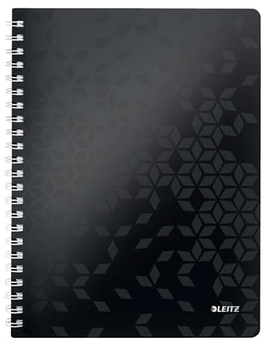 Image of Leitz A4 Flexible Cover Notebook, Black Wire Bound, 80 Sheets, Ruled, 80 gsm Ivory Paper, Wow Get Organised Range