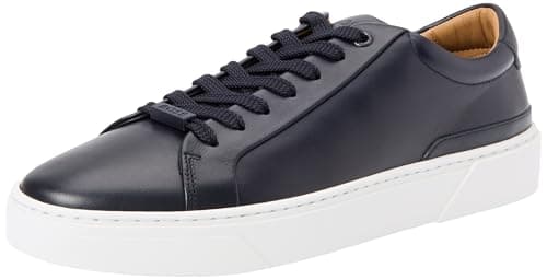 Image of BOSS Mens Gary Tenn Gary Leather Low-top Trainers with Branded lace Loop Size 10 Dark Blue
