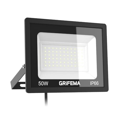 Image of GRIFEMA 50W LED Floodlight Outdoor, 5500LM, 6500K Cool White, IP66 Waterproof, Adjustable 180° Bracket, Security Lighting for Garden, Garage, Yard, No Plug