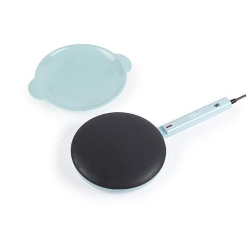 Image of Giles & Posner Handheld Pancake Maker – 20 cm Aluminium Plate, PFAS-Free Non-Stick Coating, Ready Indicator Lights, Instant Crepe Machine with Handle, Batter Bowl, Dip & Cook, 600W, Sorbet Blue