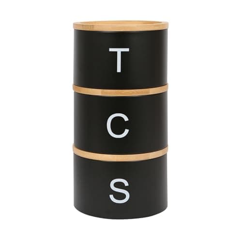 Image of Harbour Housewares Stackable Tea Coffee Sugar Canisters with Bamboo Lids - Black - Stacking 3pc Tea Coffee and Sugar Canisters Set Airtight Kitchen Organiser Food Storage Jars