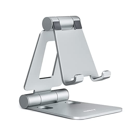 Image of Nulaxy Cell Phone Stand, Fully Foldable Adjustable Desktop Phone Holder Cradle Dock Compatible with iPhone 17 16 15 14 13 12 11 Pro Xs Max Xr X 8, HUAWEI, Galaxy, Nintendo Switch, All Phones - Silver