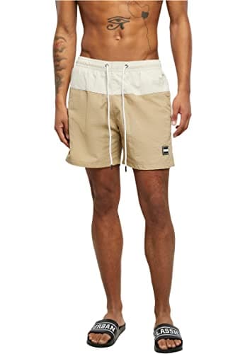 Image of Urban Classics Men's Block Swim Shorts Trunks, Unionbeige/Softseagrass, L