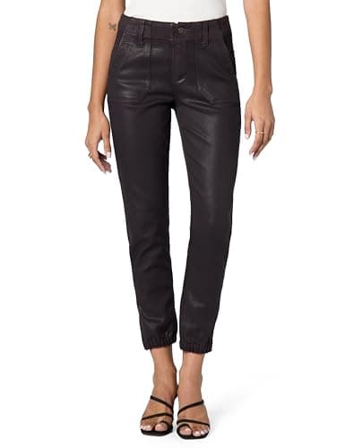 Image of PAIGE Women's Mayslie Jogger Mid Rise in Black Cherry Luxe Coating Jeans, 26