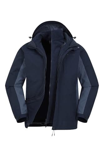 Image of Mountain Warehouse Thunderstorm Mens 3 in 1 Jacket - Breathable Mens Coat, Waterproof Rain Coat, Taped Seams, Detachable Inner Fleece Rain Jacket - Spring Summer Dark Blue M