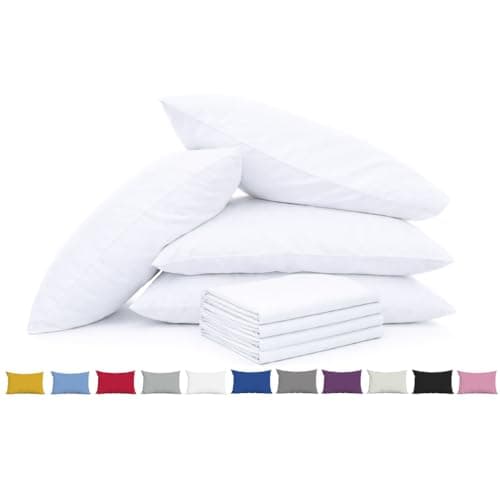Image of Pillow Cases 4 Pack White - 100% Brushed Microfibre UK-Standard Size 50x75cm Envelope Closure Pillowcase - Wrinkle & Stain Resistant Pillow Cover - OEKO-TEX Certified Pillowcases (4, White)