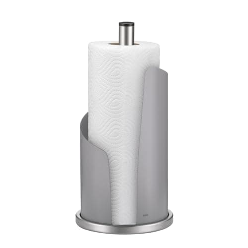 Image of kela kitchen roll holder, upright, for thick rolls, kitchen roll holder 33.5 cm high, STELLA, grey stainless steel