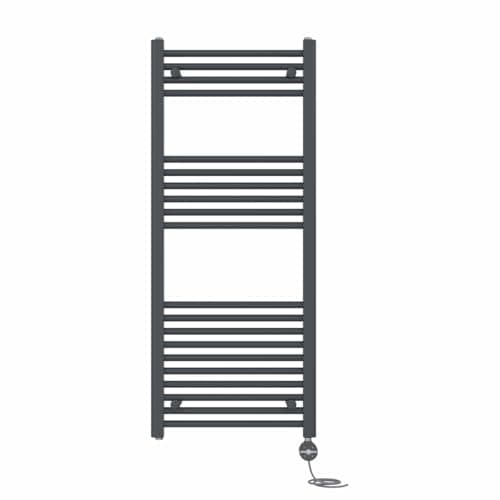 Image of NRG Prefilled Straight Electric Heated Towel Rail Radiator Anthracite Thermostatic Bathroom Warmer with Touch Screen Display 1200x500mm - 600W