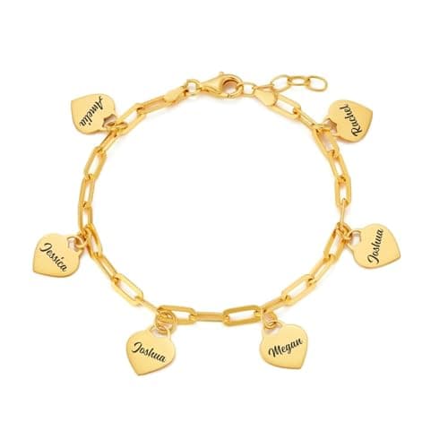 Image of Personalised Multiple Name Bracelet Heart Pendant - Solid 925 Sterling Silver - Custom Gift for Her - Handmade Charm Jewellery (18K Gold)
