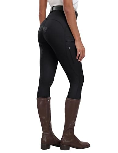 Image of MoFiz Women Equestrian Sports Breeches Horse Riding Leggings Silicon Full Seat Jodhpurs Equestrian Tights Breeches with Pocket Grey L
