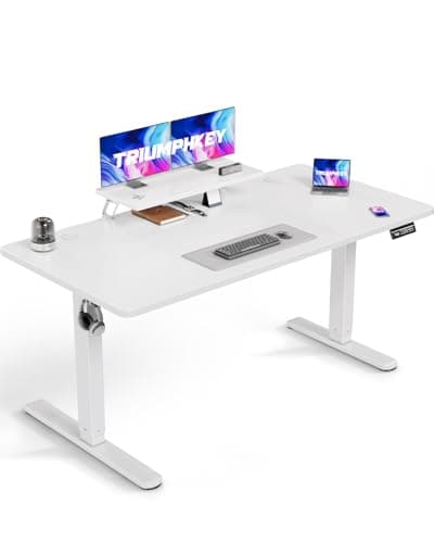 Image of TRIUMPHKEY 160x70cm Electric Standing Desk Height Adjustable Desk with Monitor Stand for Home Office Sit Stand Study Table With Memory Smart Panel(White)