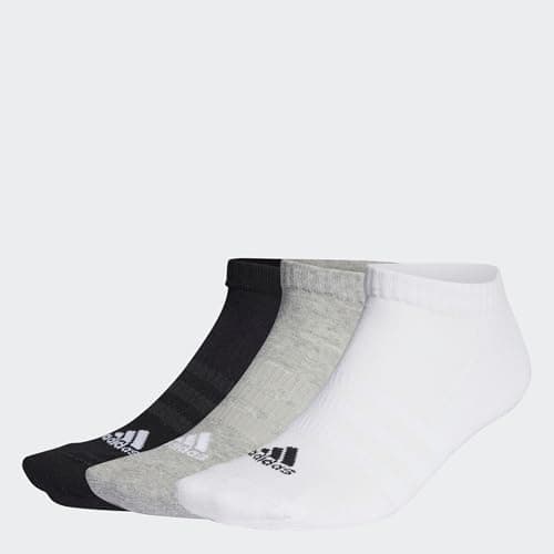 Image of adidas Unisex Cushioned Low-Cut Socks 3 Pairs, Medium Grey Heather/White/Black, 6.5-8