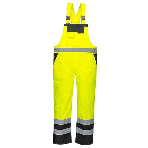 Image of Portwest S488 Men's Waterproof Hi Vis Breathable Contrast Rain Bib and Brace Yellow/Black, Small