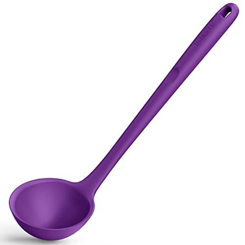 Image of 34 cm Silicone Soup Ladle: U-Taste 315℃ Heat Resistant Non-Stick Seamless Rubber Large Kitchen Deep Serving Spoon with Non-Slip Solid Long Handle for Cooking Sauce, Stews, Gravies, Chili (Purple)