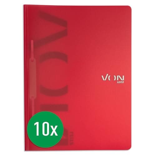 Image of Von Leitz 46790025 Pack of 10 A4 Polypropylene Plastic for 100 Sheets Lightweight Softcover Folder with Modern Von Print for School and Home Red