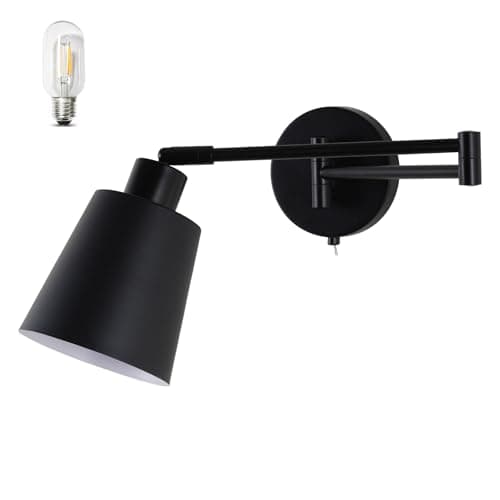 Image of MantoLite Wall Lamp Industrial Black Adjustable Swing Arm Wall Sconce with Switch Extendable LED Wall Light 4W Reading Light for Bedroom & Living Room (Bulb Included)